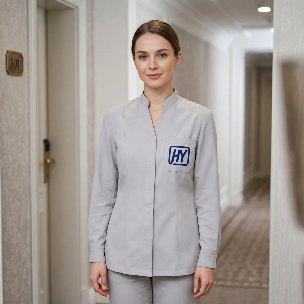 HY-SiO1H matte silicone film on industrial and corporate workwear with clean professional appearance