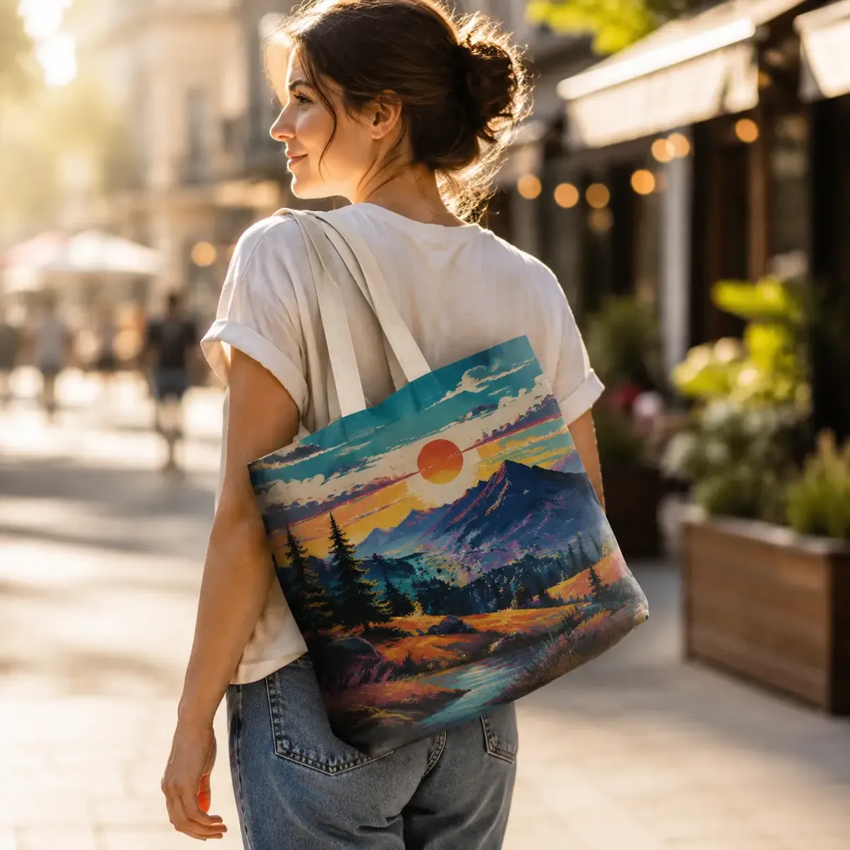 Heavy-duty canvas bag printing on All-in-One Hybrid DTG Printer 6-station carousel system