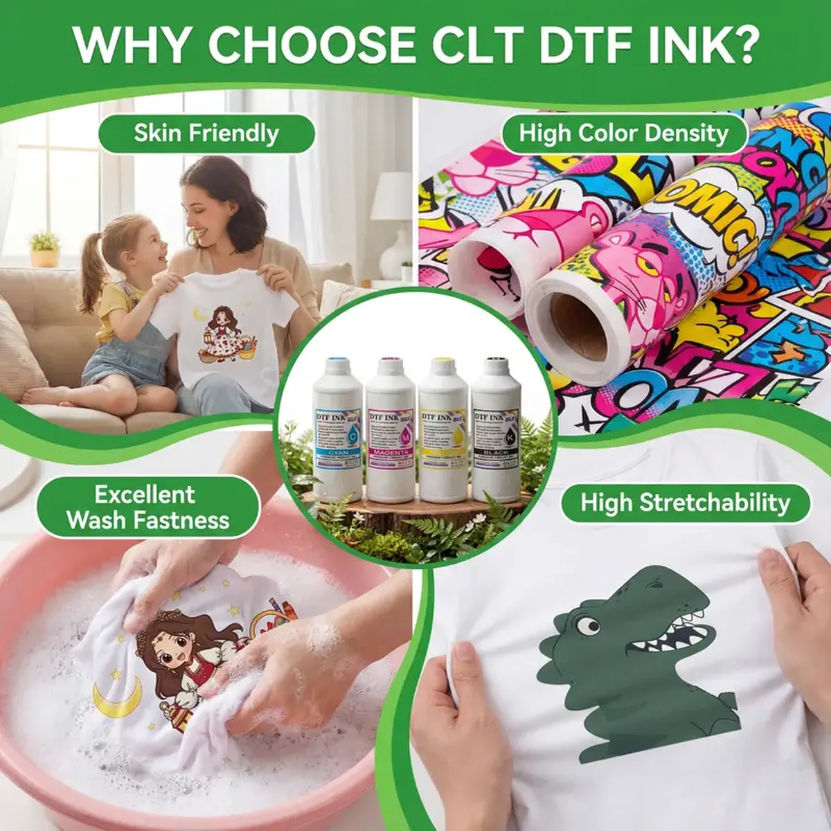 Vibrant color output using industrial dtf printer ink HY 1799V