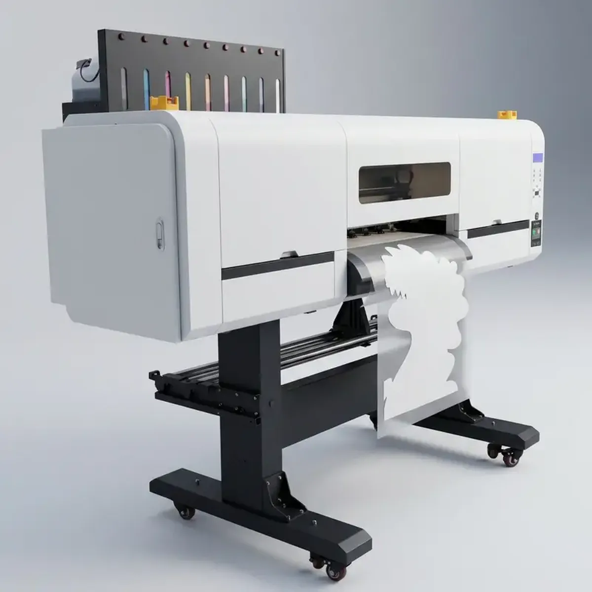 Industrial DTF printing with 2-head CMYK+W configuration