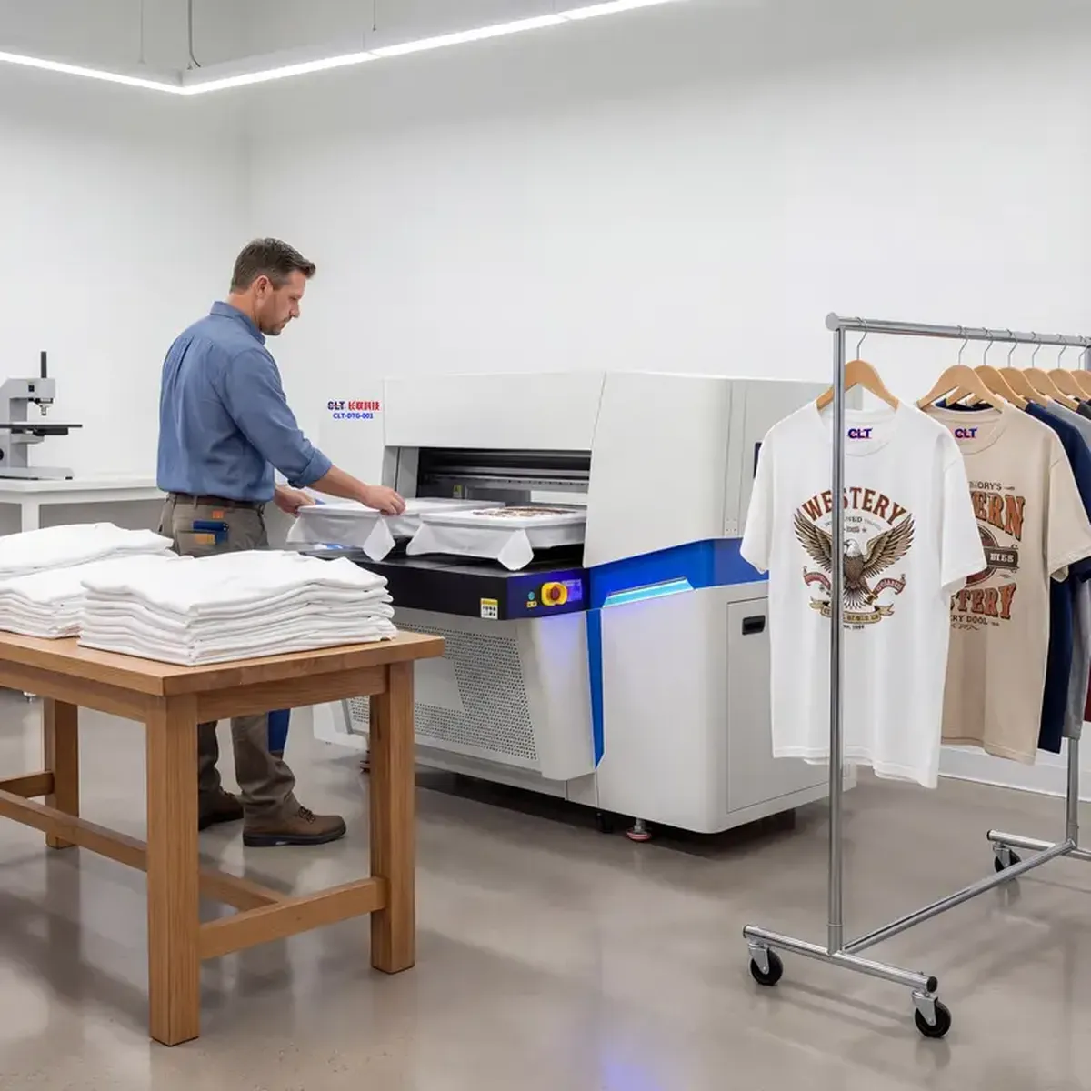 On-demand personalized apparel fulfillment with DTG-001 professional printer