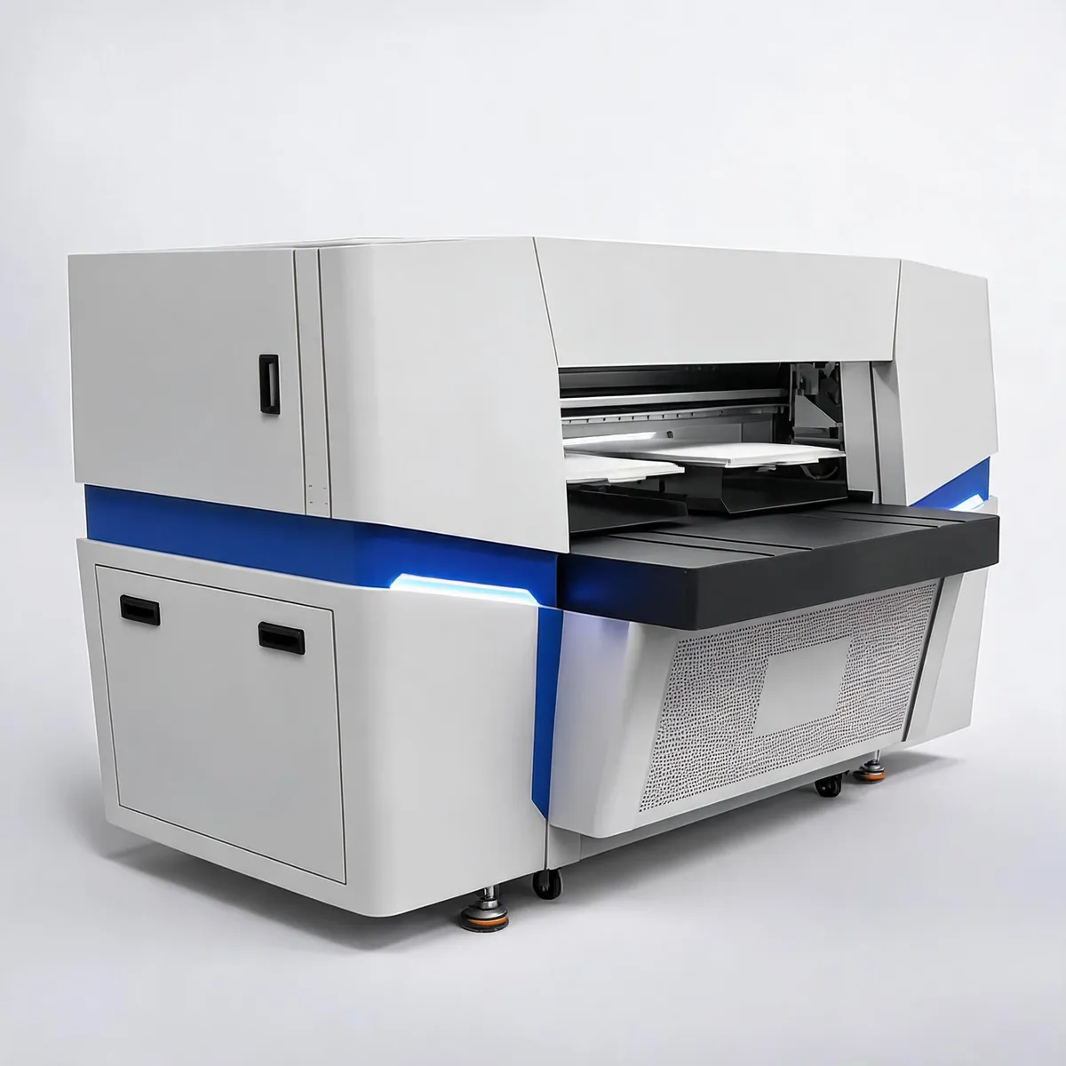 Advanced industrial DTG printer showing ink delivery and carriage system